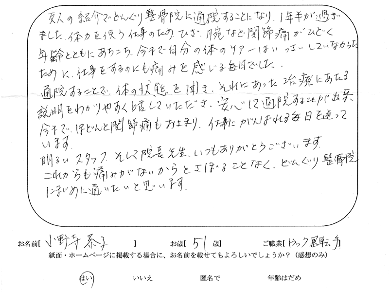 どんぐり整骨院の感想